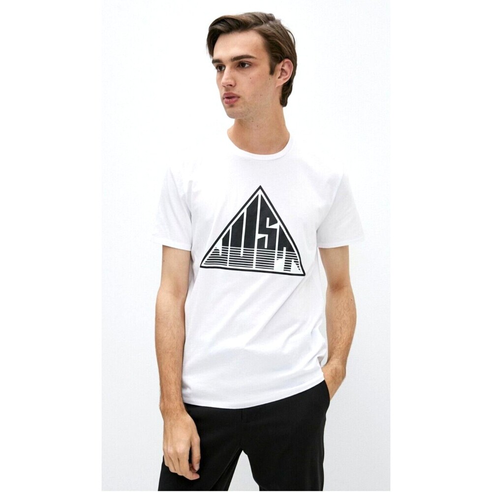 NWT JUST CAVALLI Men's White T Shirt Black Triangle Graphic Sz Large Tee Logo